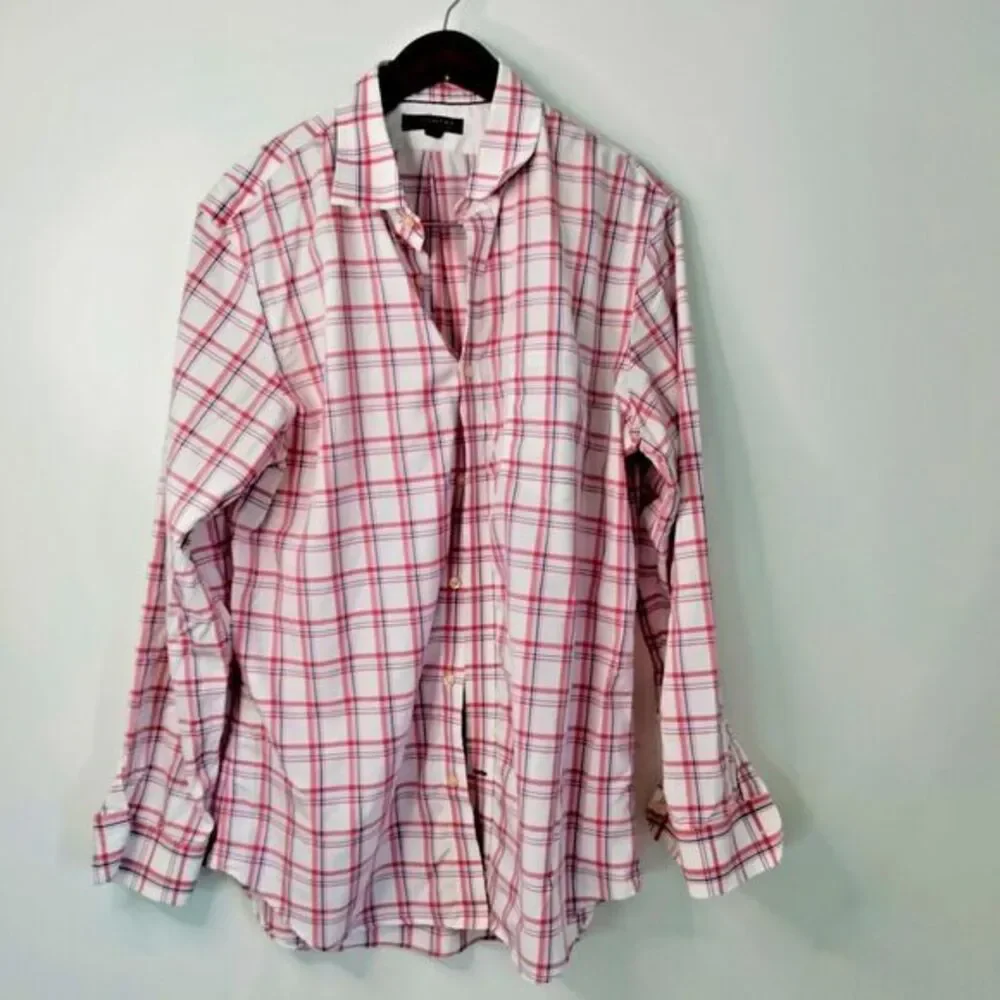 BANANA REPUBLIC Men L Non Iron Classic Fit‎ Red/Blue Button Travel Casual Shirt